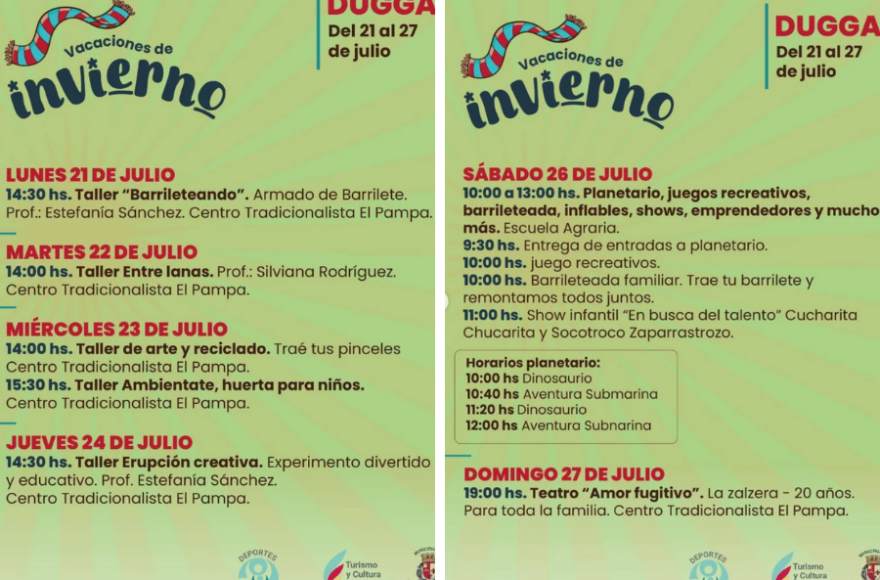 Las actividades comienzan el lunes 21 de julio.
