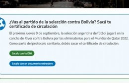 Se encuentra disponible el certificado para ingresar al partido Argentina-Bolivia